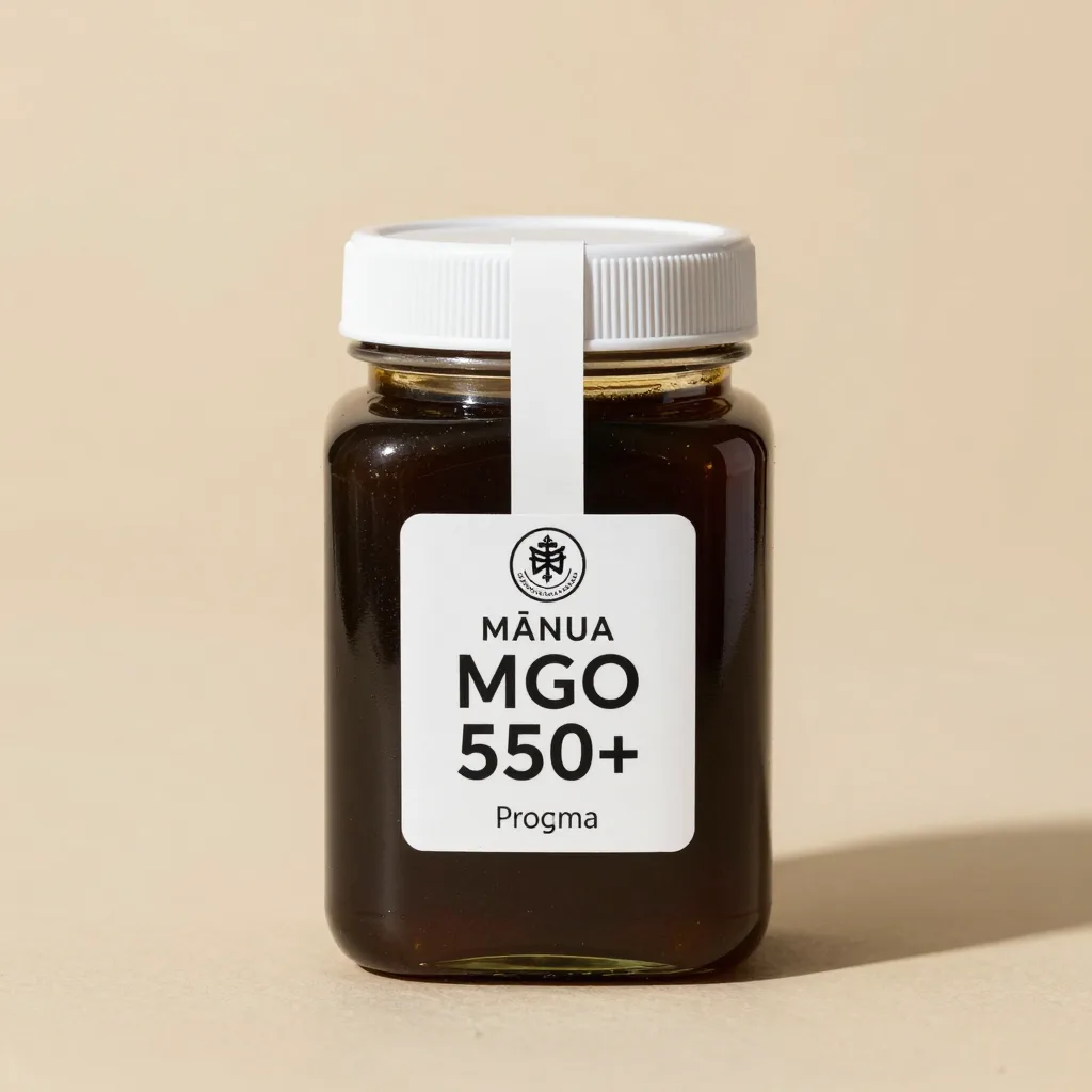 A jar of very dark Mnuka honey MGO 550+